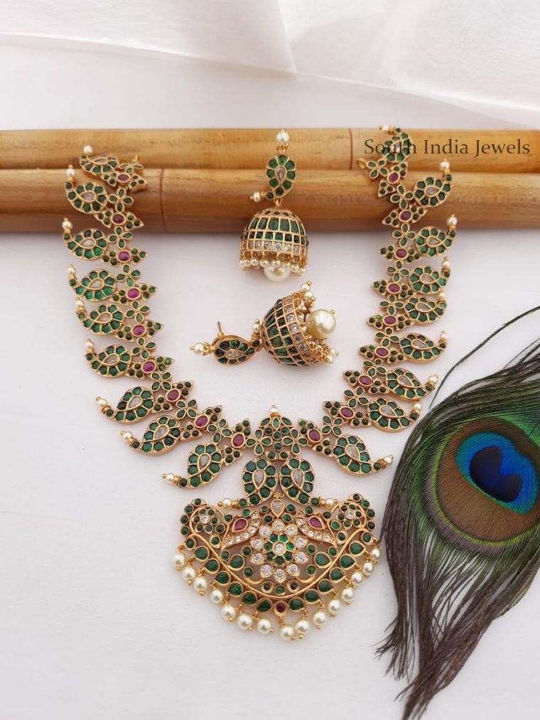 Classic Kemp Mango Design Necklace South India Jewels