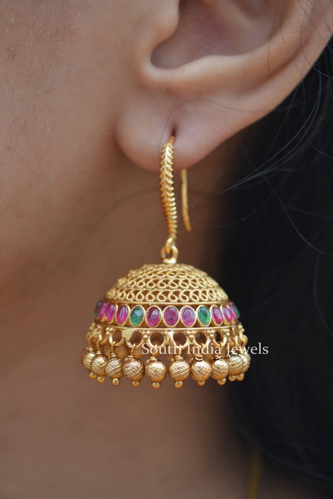 Kemp Stones Hanging Jhumkas South India Jewels