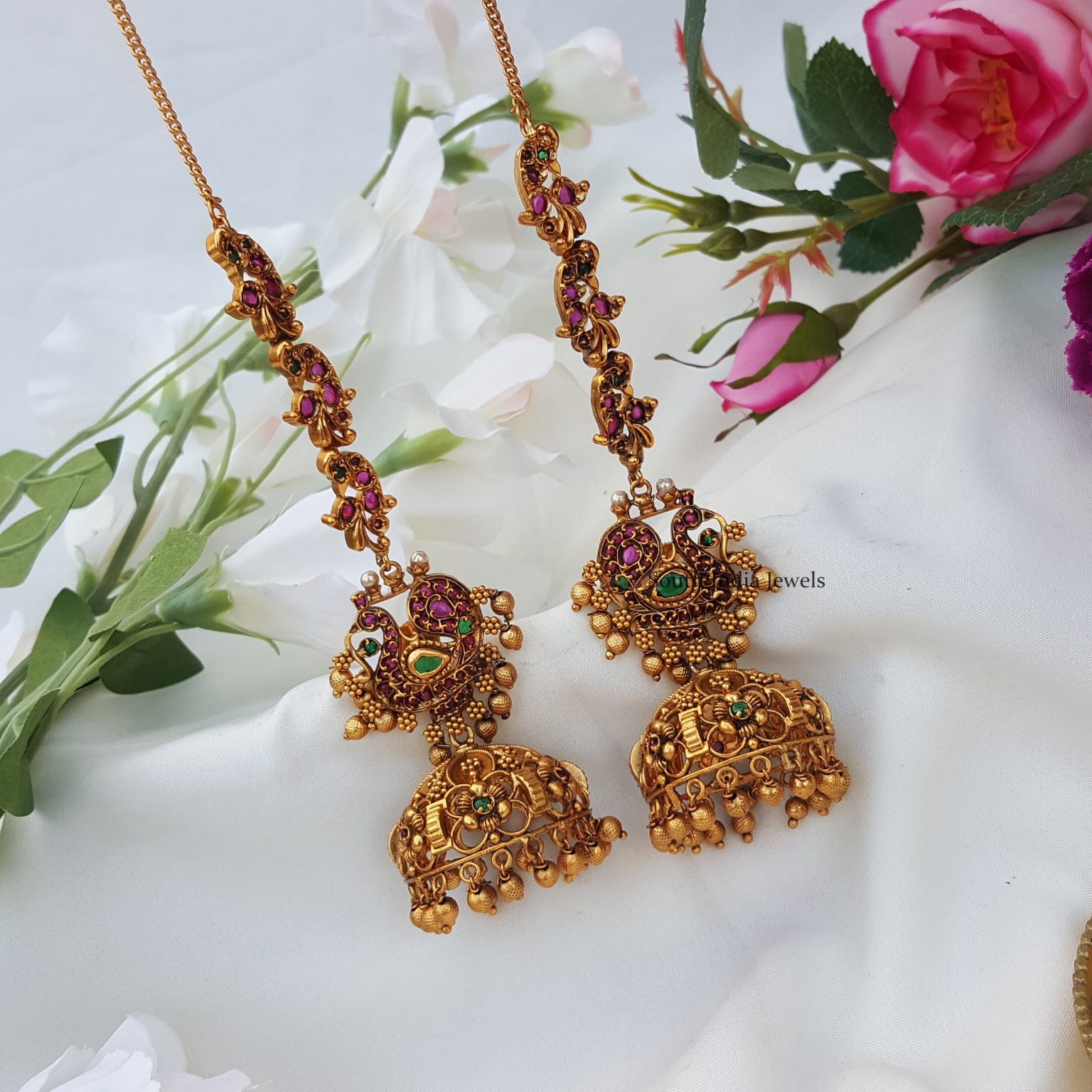 Peacock Jhumkas With Mattal South India Jewels Online Shop