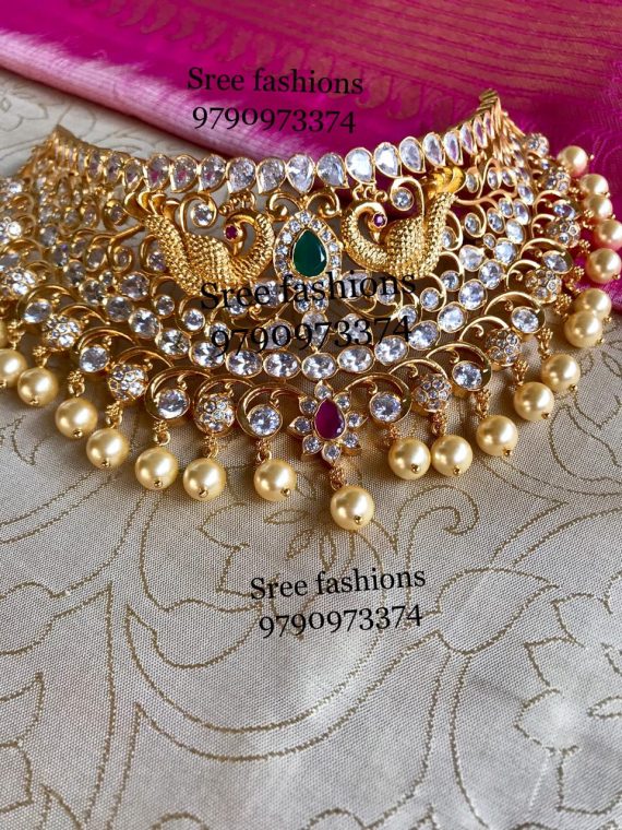 Antique Peacock Pearl Choker Set - South India Jewels