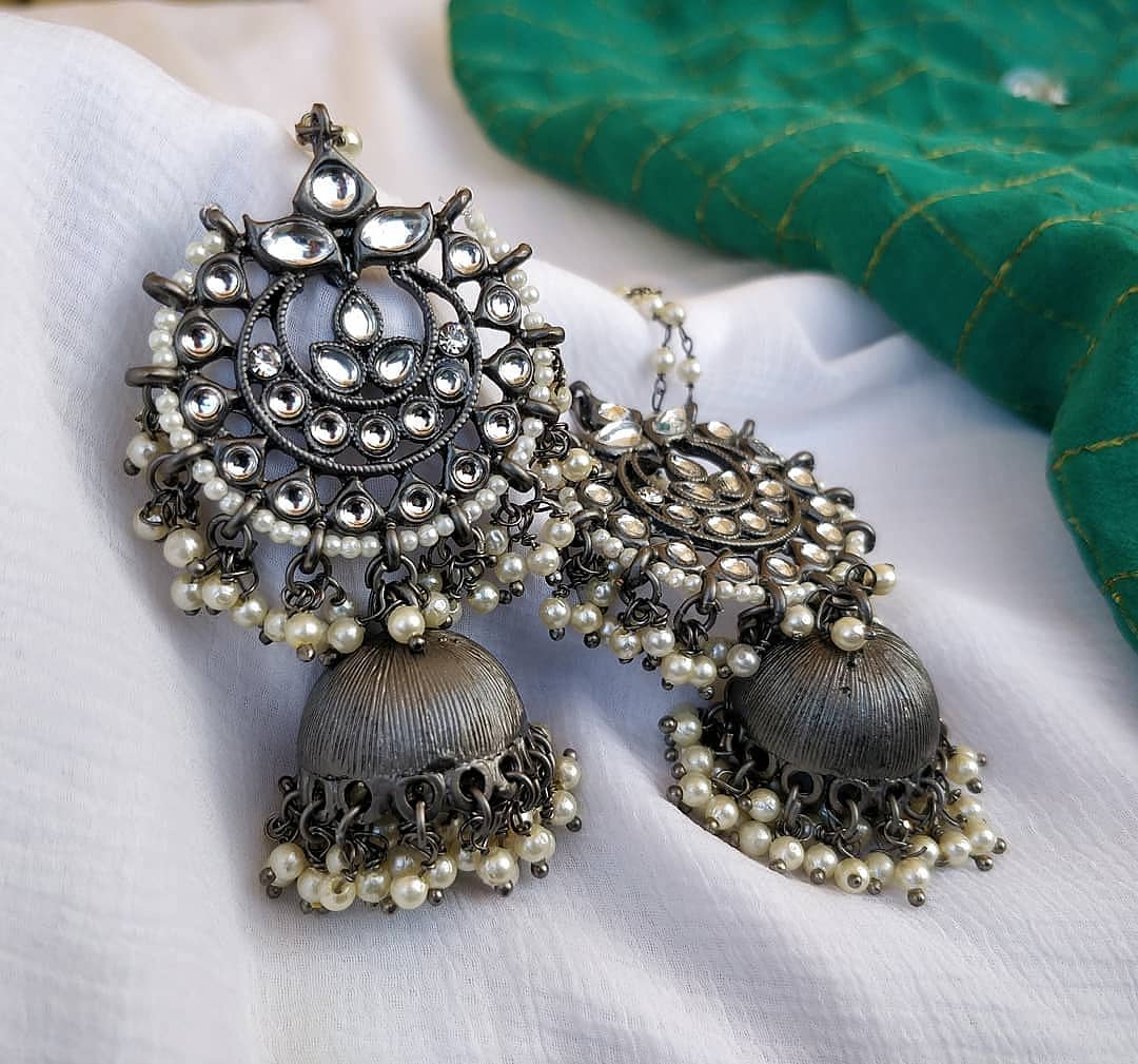 Ethnic German Silver Jhumka Earrings
