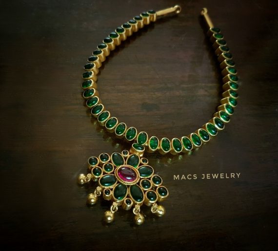 Gold Plated Ruby Attigai Necklace