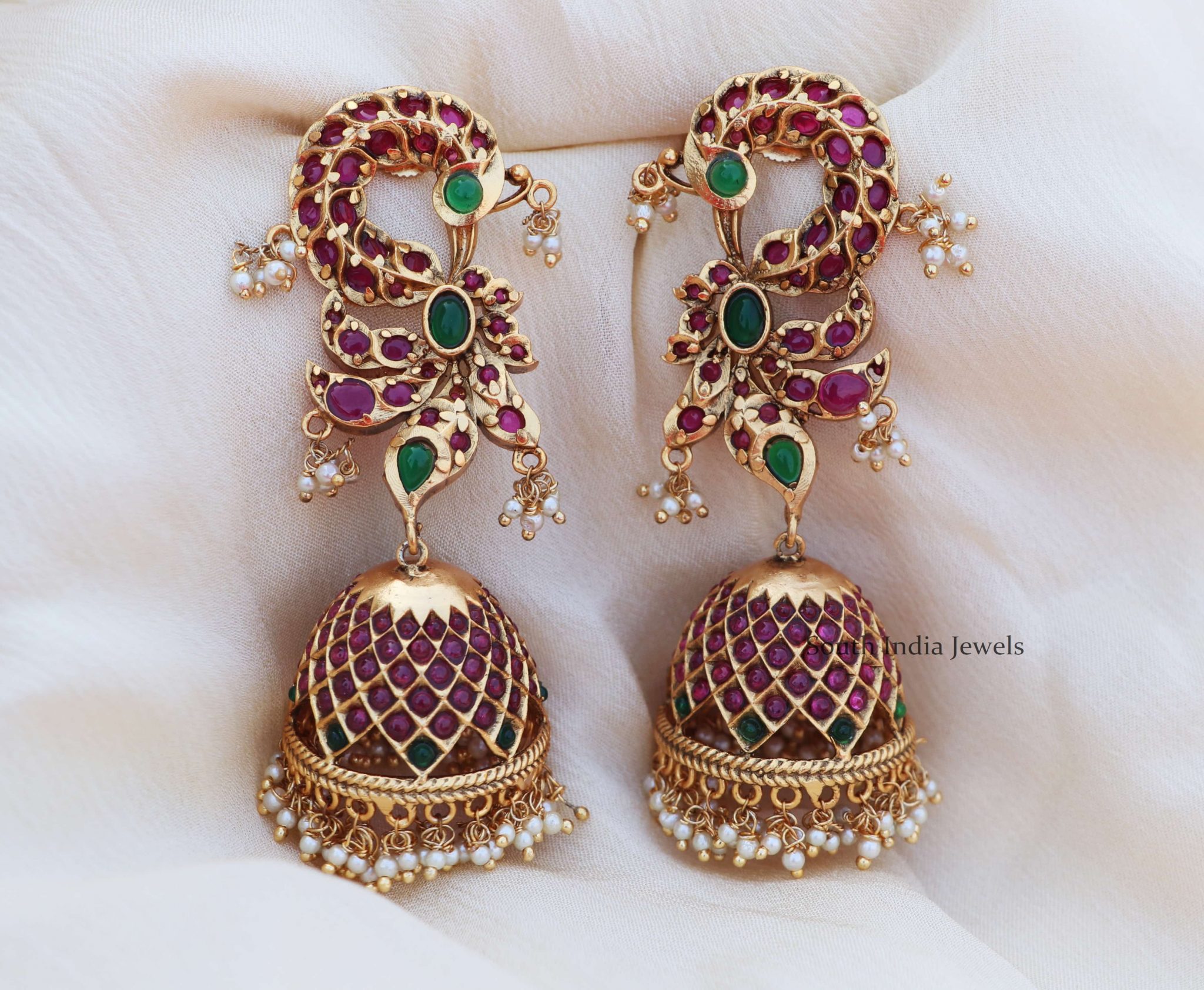 Long Statement Peacock Jhumkas - South India Jewels