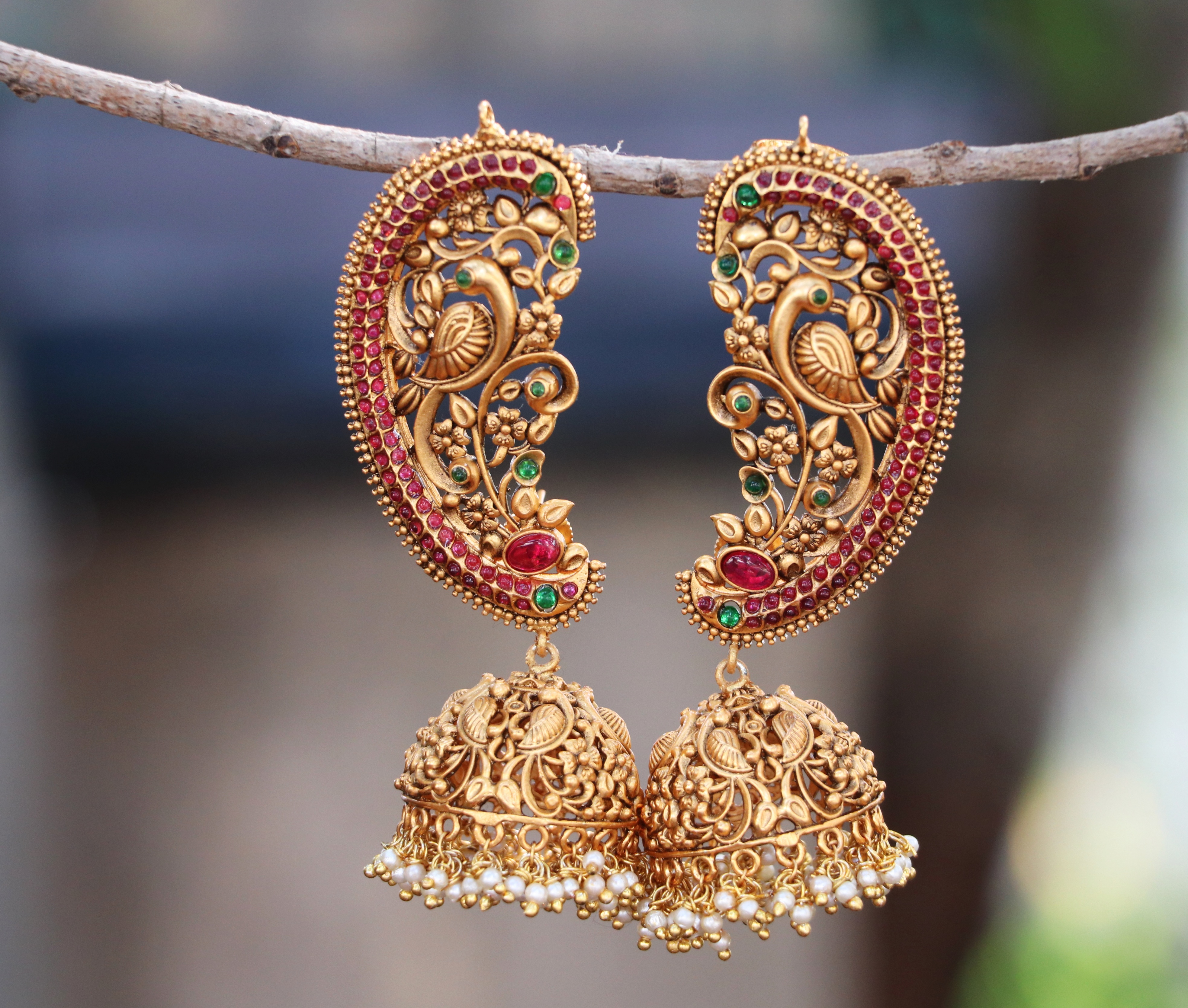 Antique Ear Cuff Jhumka Earrings South India Jewels