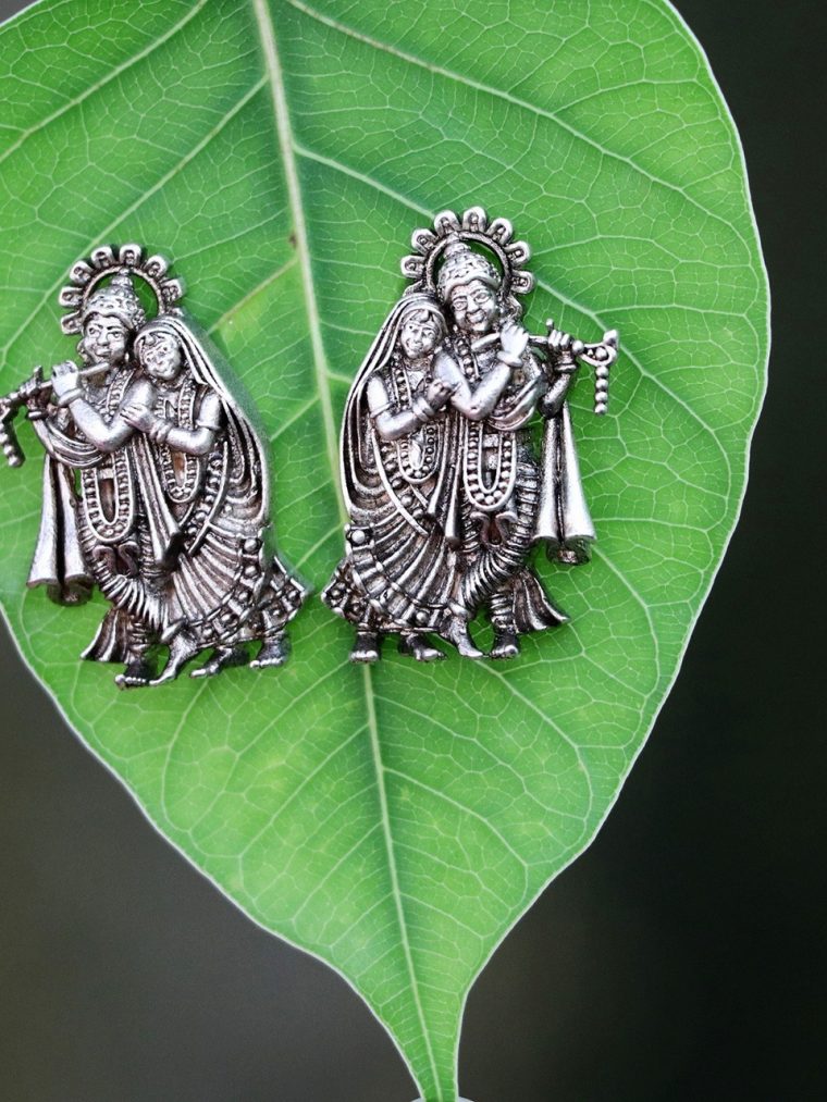 Radhe Krishna Silver Ear Stud - 01