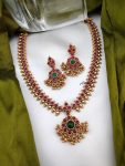Antique Gold Pearl Red Kemp Necklace-02