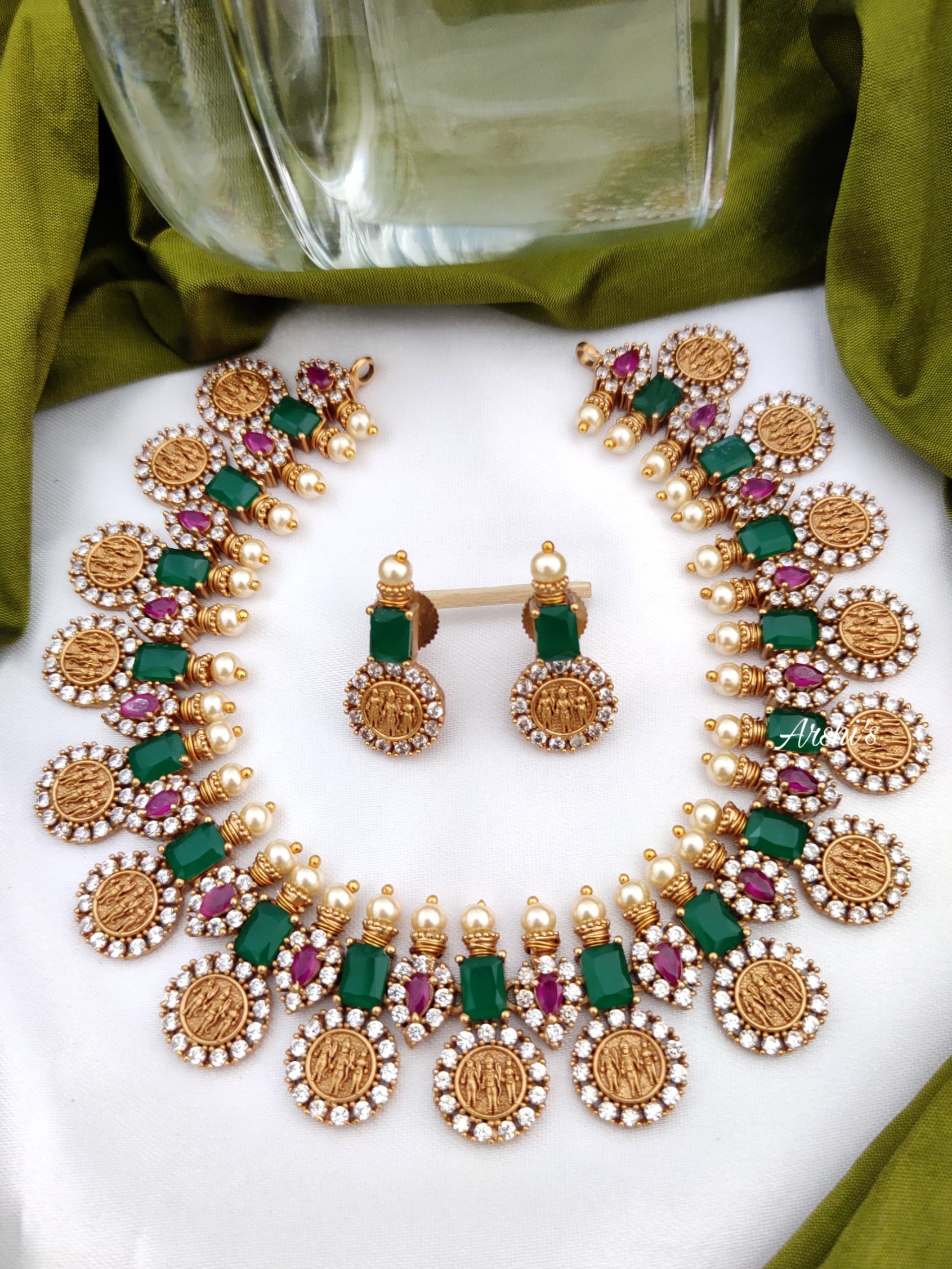Emerald Green & Red RamParivar Necklace-01