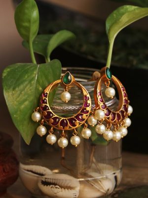 Imitation Real Kemp Stone Chandbali Earrings-01