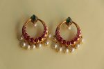 Imitation Real Kemp Stone Chandbali Earrings-3