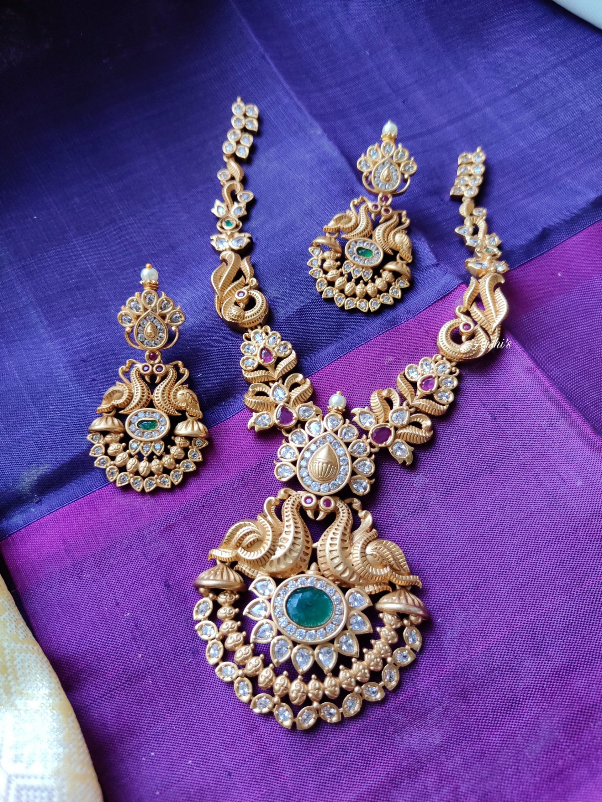 PEACOCK GREEN NECKLACE WITH EARRINGS  Astha Jagwani