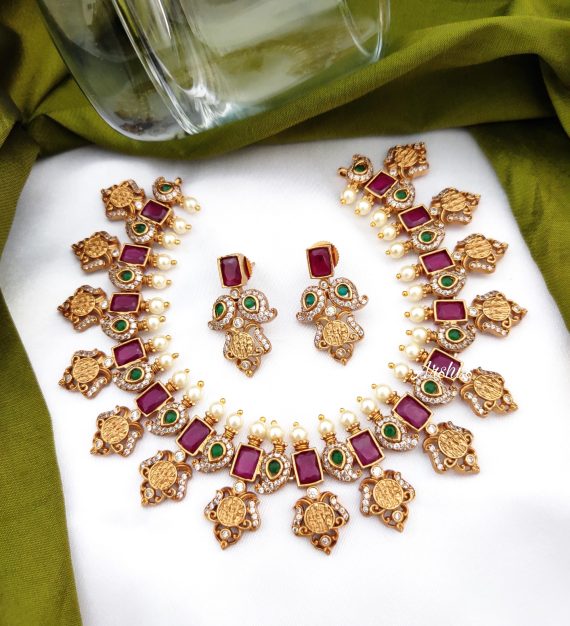 Ruby and Green Stone Ram Parivari Necklace-01