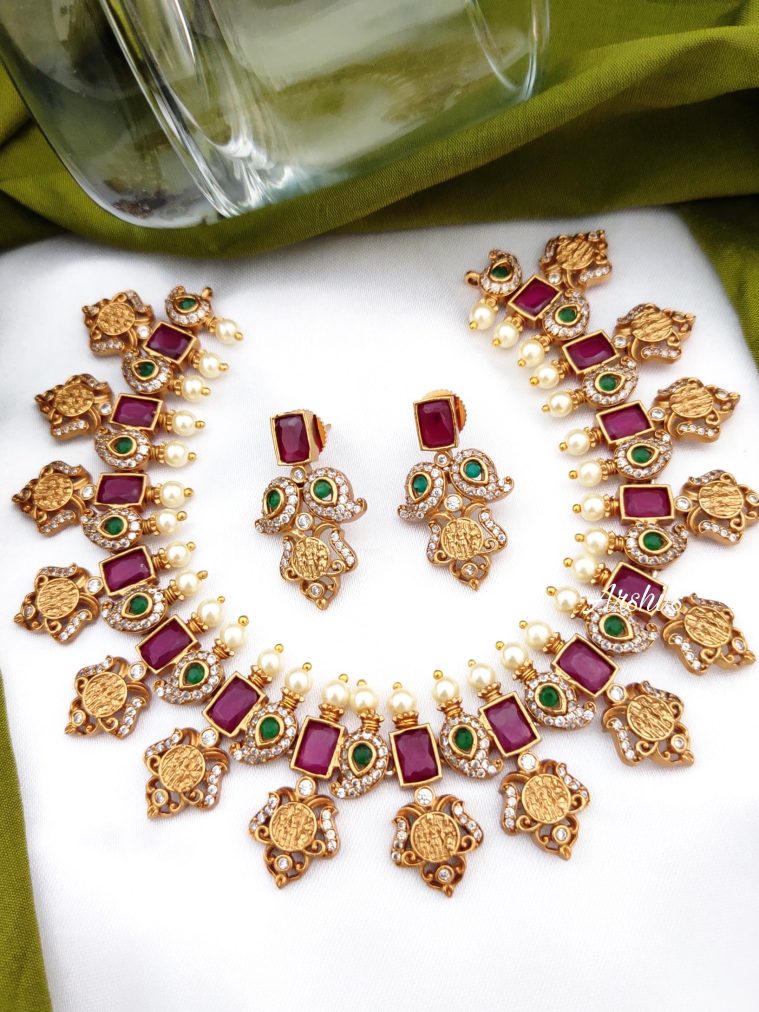 Ruby and Green Stone Ram Parivari Necklace-01