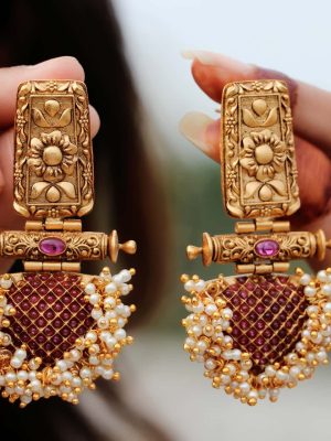 Antique Ruby & Kemp Pearl Cluster Earrings-02