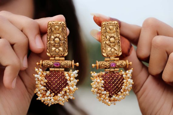 Antique Ruby & Kemp Pearl Cluster Earrings-02