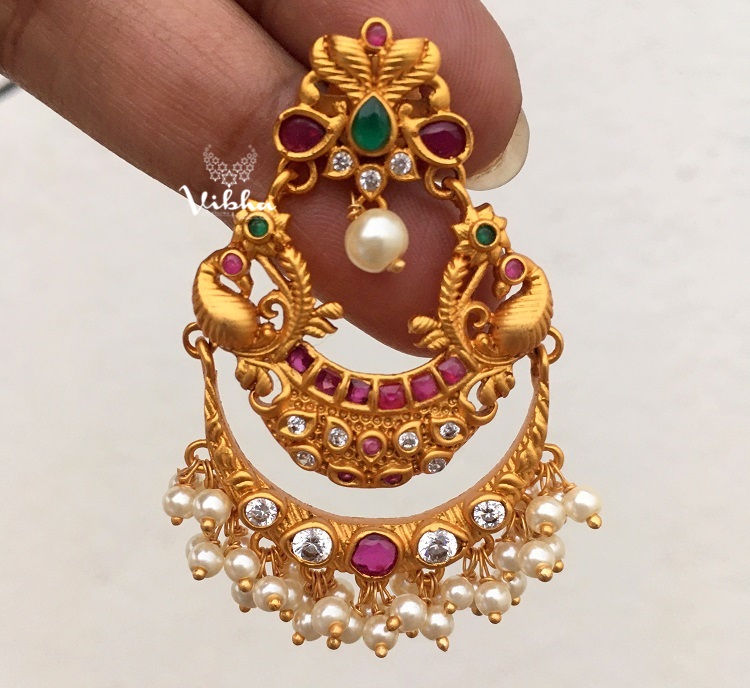 Beautiful Peacock Chandbali Pearl Drops Earrings - South India Jewels