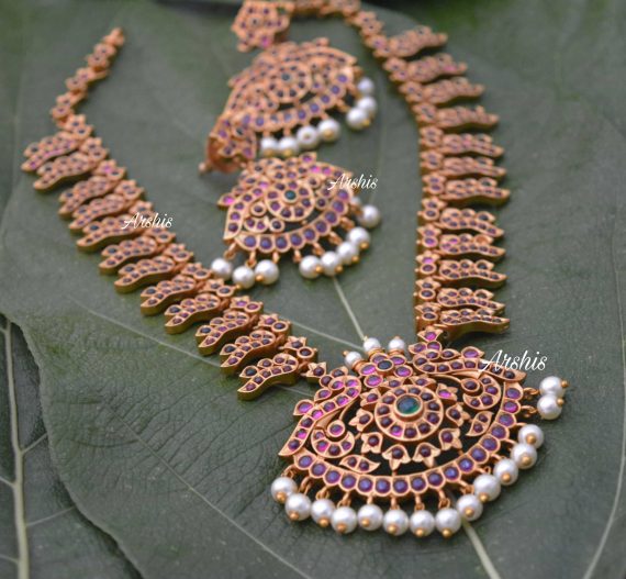 South Indian Style Real Kemp Necklace - South India Jewels