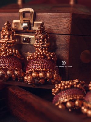 Traditional Matte Finish Deep Ruby Stone Jhumkas-01