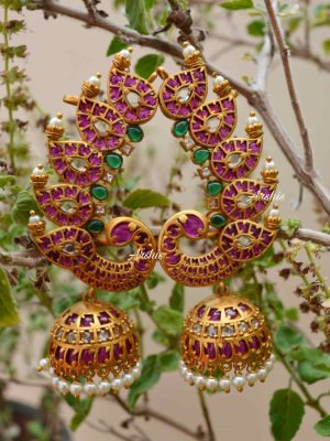 Adorable Real Kemp Ruby & Green Stone Ear Cuffs-01