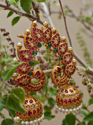 Adorable Real Kemp Ruby & Green Stone Ear Cuffs-02