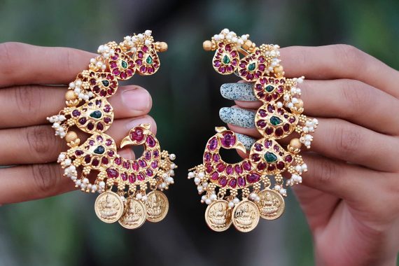 Alluring Peacock Designer Ear Cuff Earrings-01