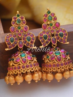 Designer Matte Finish Gold Bead Drops Jhumkas-01