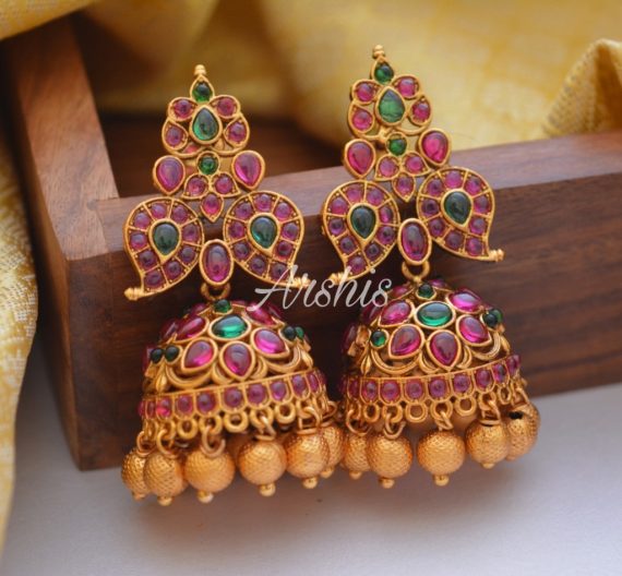 Designer Matte Finish Gold Bead Drops Jhumkas-01