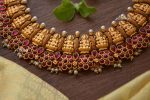 Flower Design Kemp & Green Stone Lakshmi Nagas Necklace-02