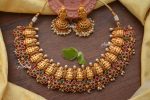 Flower Design Kemp & Green Stone Lakshmi Nagas Necklace-03
