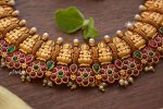 Flower Design Kemp & Green Stone Lakshmi Nagas Necklace-04