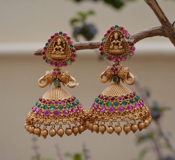 Gold Beads Temple Lakshmi Jhumkas-02