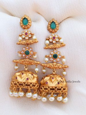 Gorgeous Long Drop AD Stone Pearl Jhumka