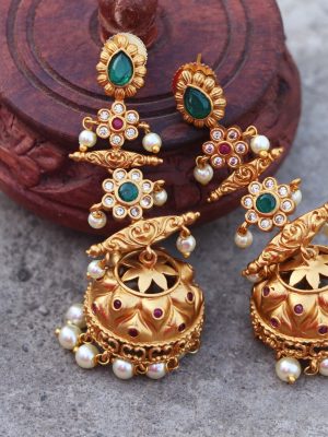 Gorgeous Long Drop AD Stone Pearl Jhumka