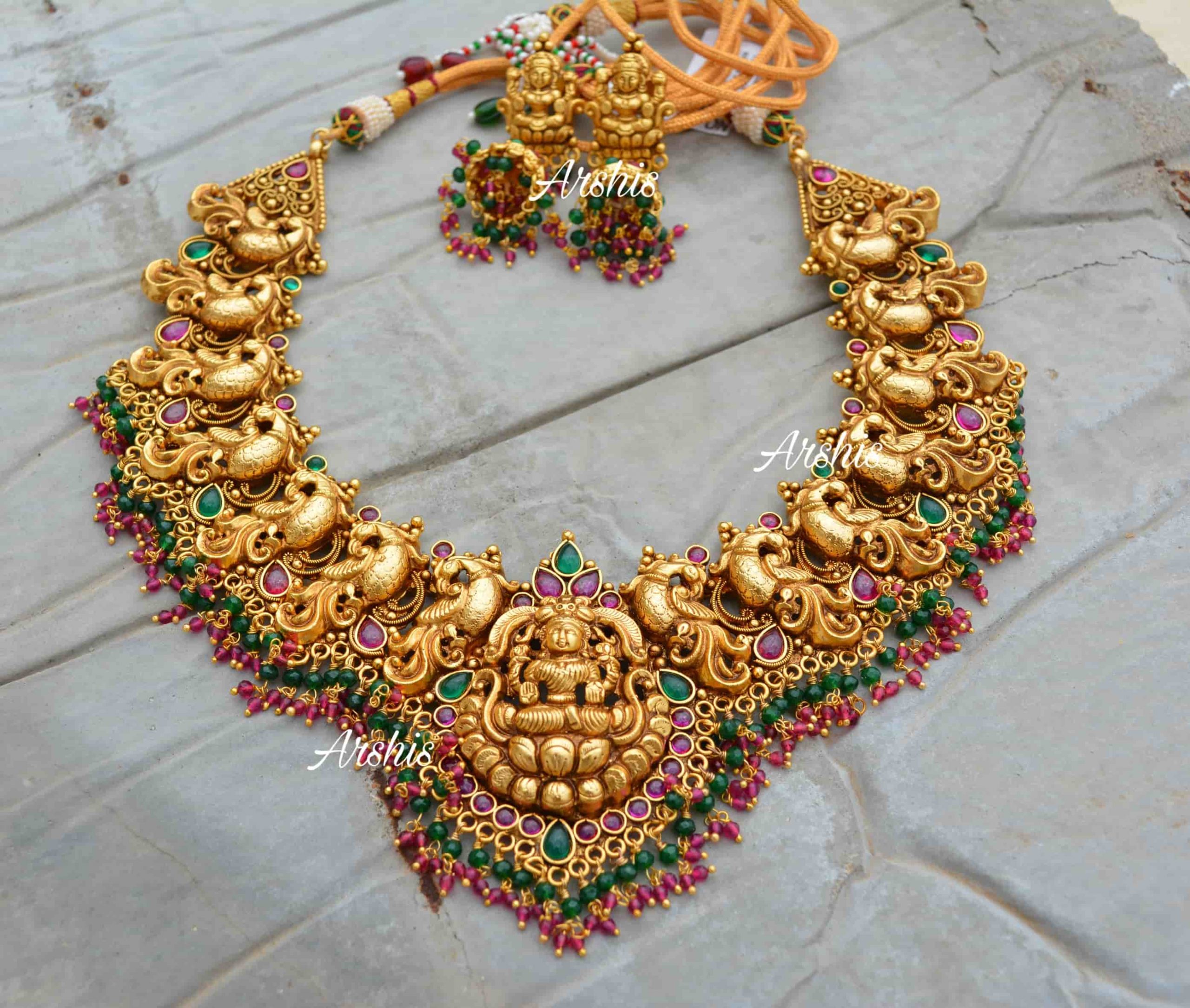 Grand Bridal Temple Lakshmi Nagas Necklace-01