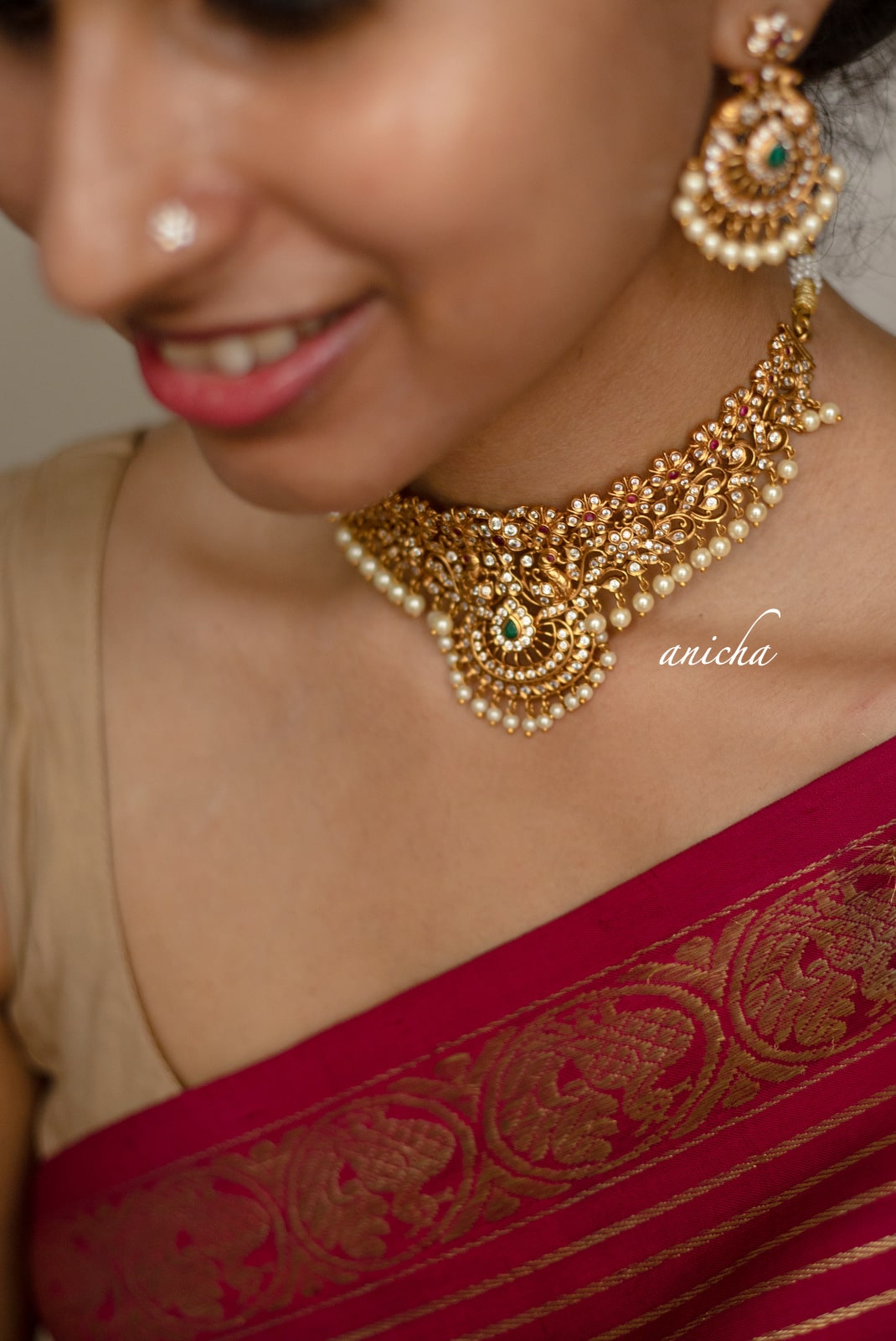 Matte Finish Cutwork Choker with AD Stones-03