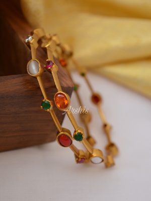 Matte Finish Kemp & Navarathna Stone Bangles-03