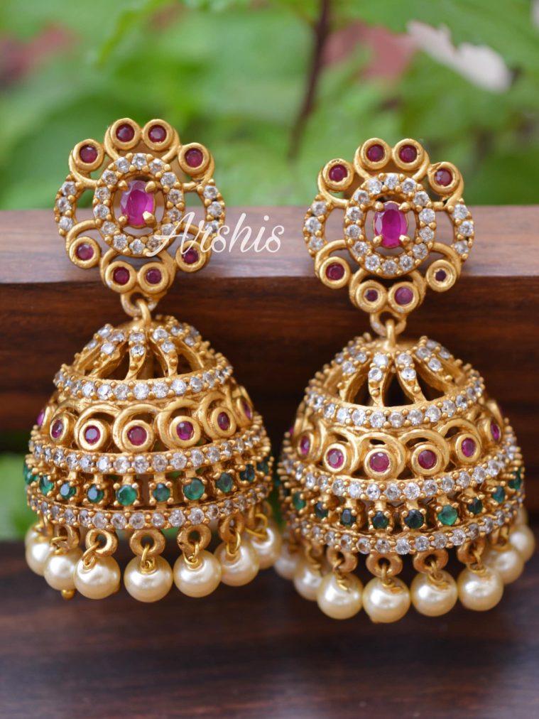 Original Matte Zircon AD Stone Jhumkas-01
