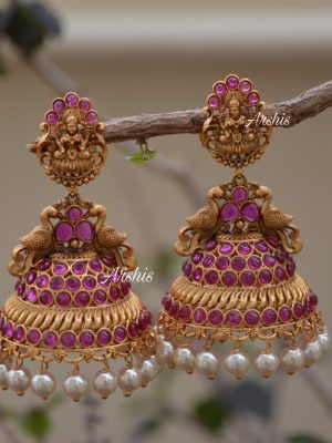 Pearl Hanggings Matte Lakshmi Jhumkas-01