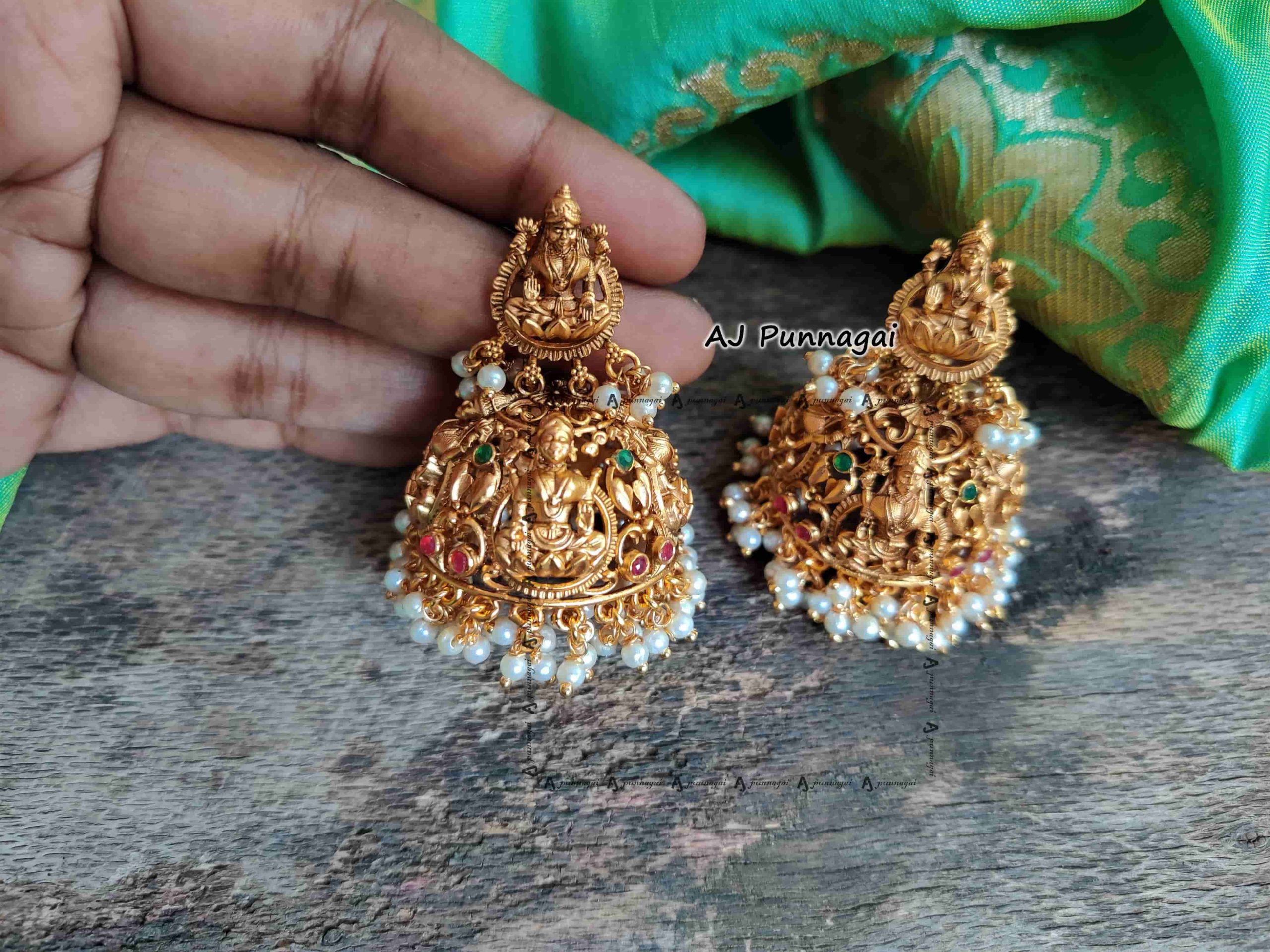 Premium Quality Temple Lakshmi Jhumkas - South India Jewels