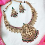 Ruby & Green Stone Temple Lakshmi Coin Necklace