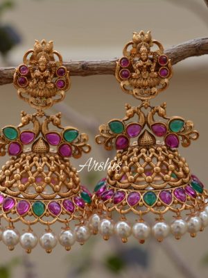 Ruby & Green Temple Lakshmi Jhumkas-02