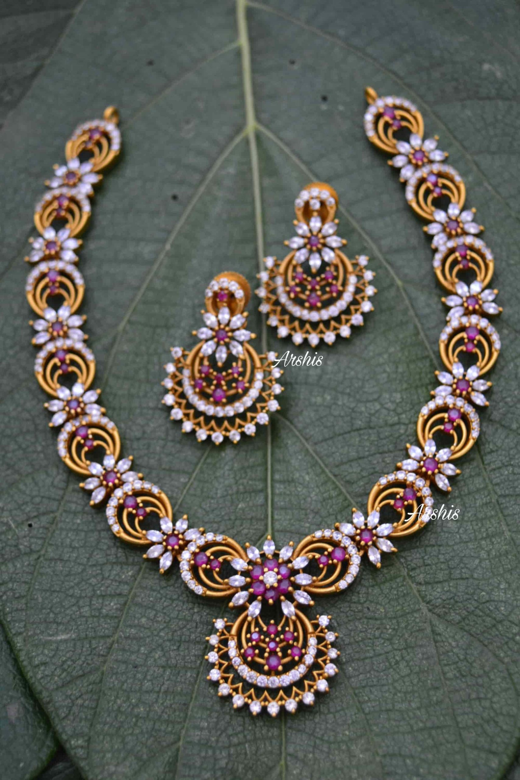 Sparkling Flower Design AD Stone Necklace-01