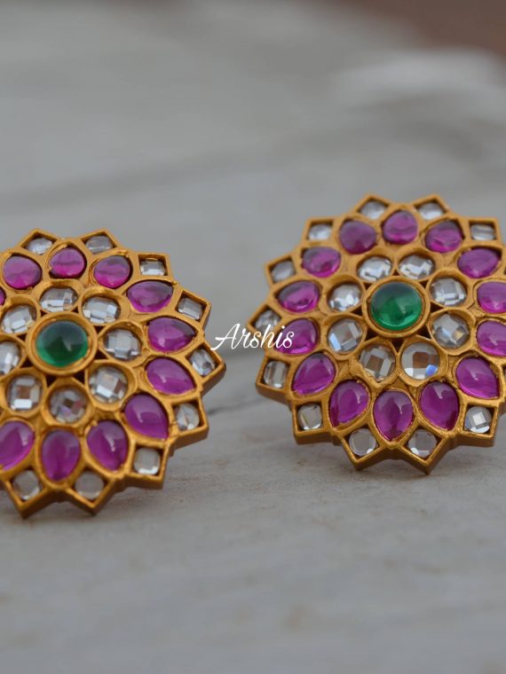 Matte Pure Ruby Peacock Jhumka - South India Jewels
