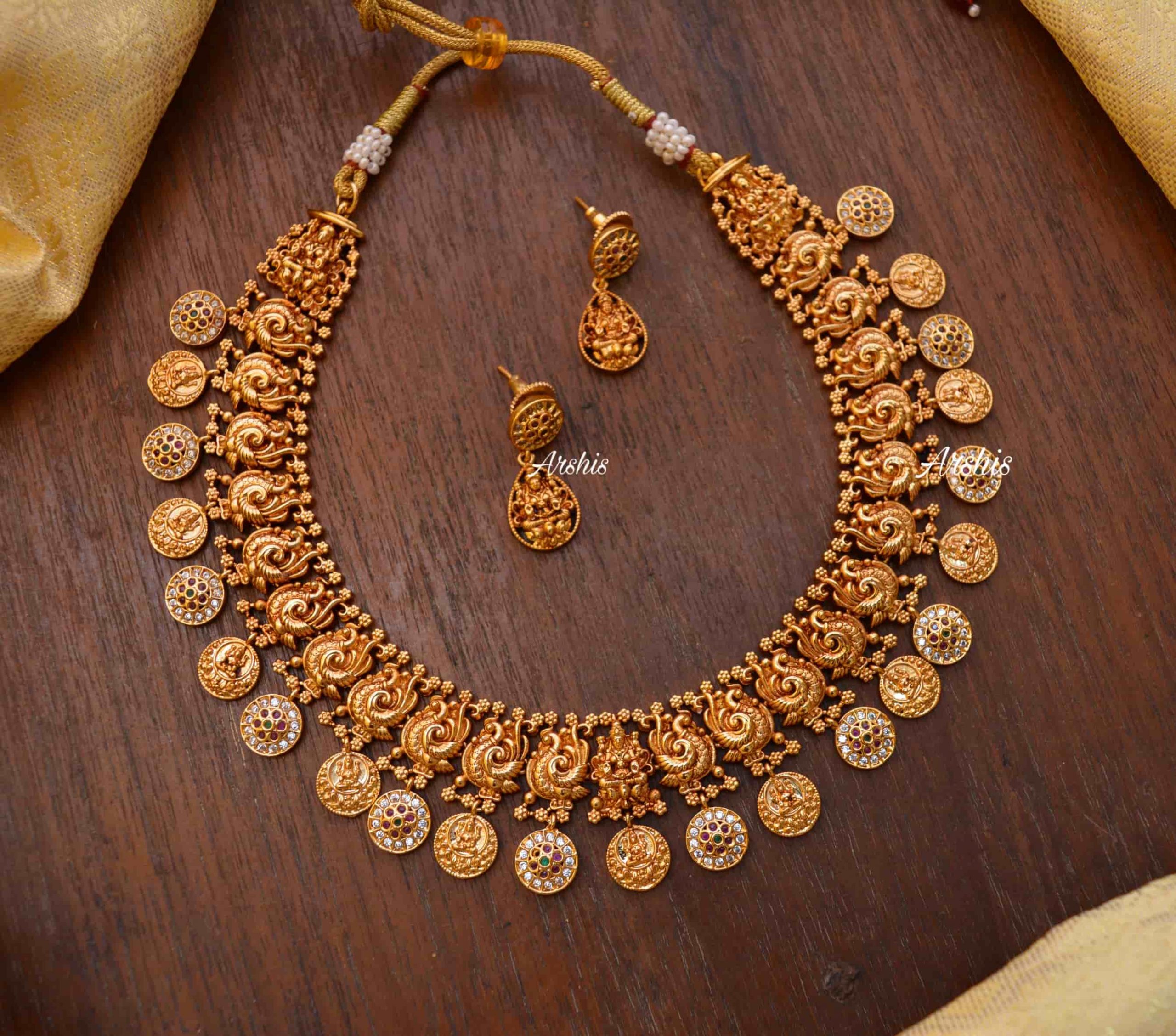 Traditional Lakshmi Temple Peacock Necklace-01