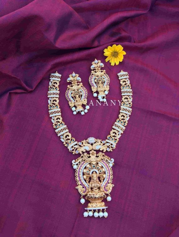 Elegant Matte Finish Lakshmi Pendant Designer Necklace