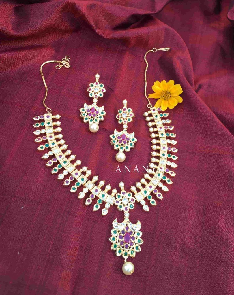 Beautiful Mango Design Imitation Necklace - South India Jewels
