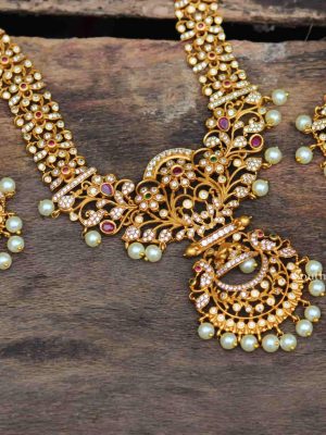 Matte Finish Chandbali Pearl Drop Necklace