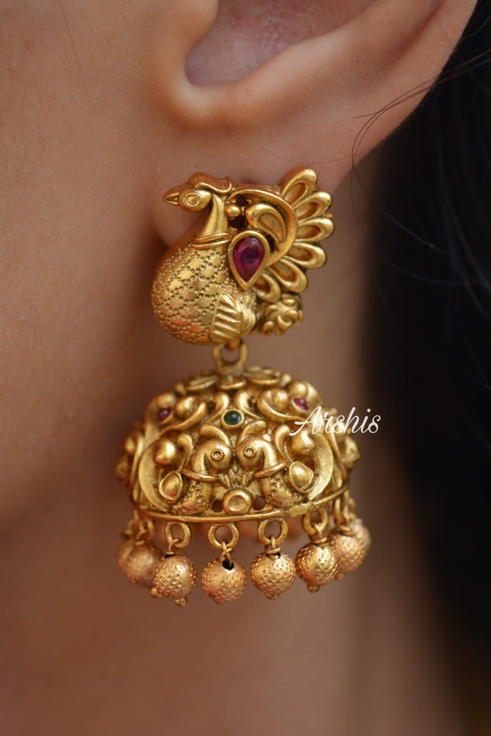 Buy Peacock 22k Gold Stud Jhumki Earrings Handmade Yellow Gold Online in  India  Etsy