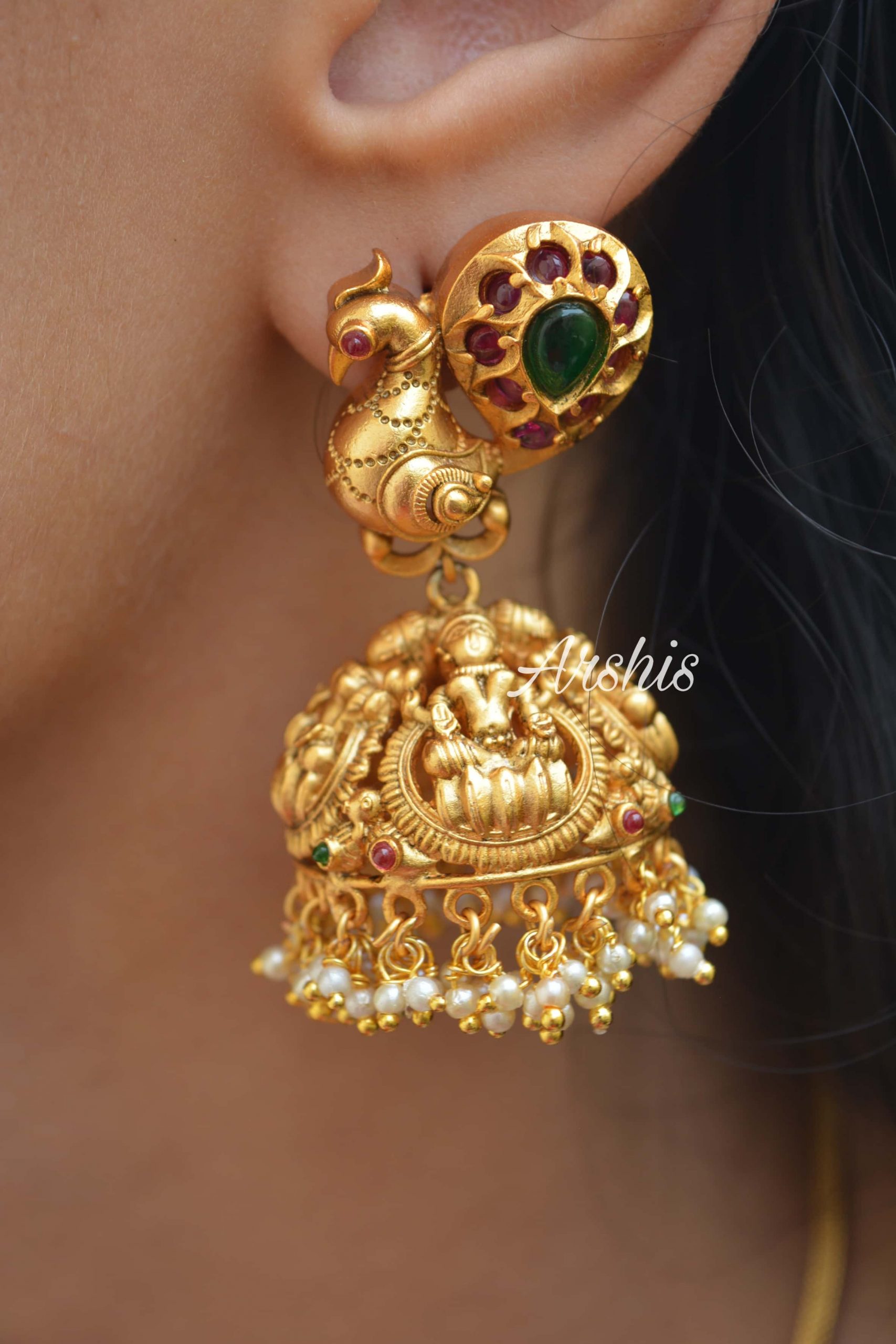 Goddess Lakshmi Long Jhumka - South India Jewels