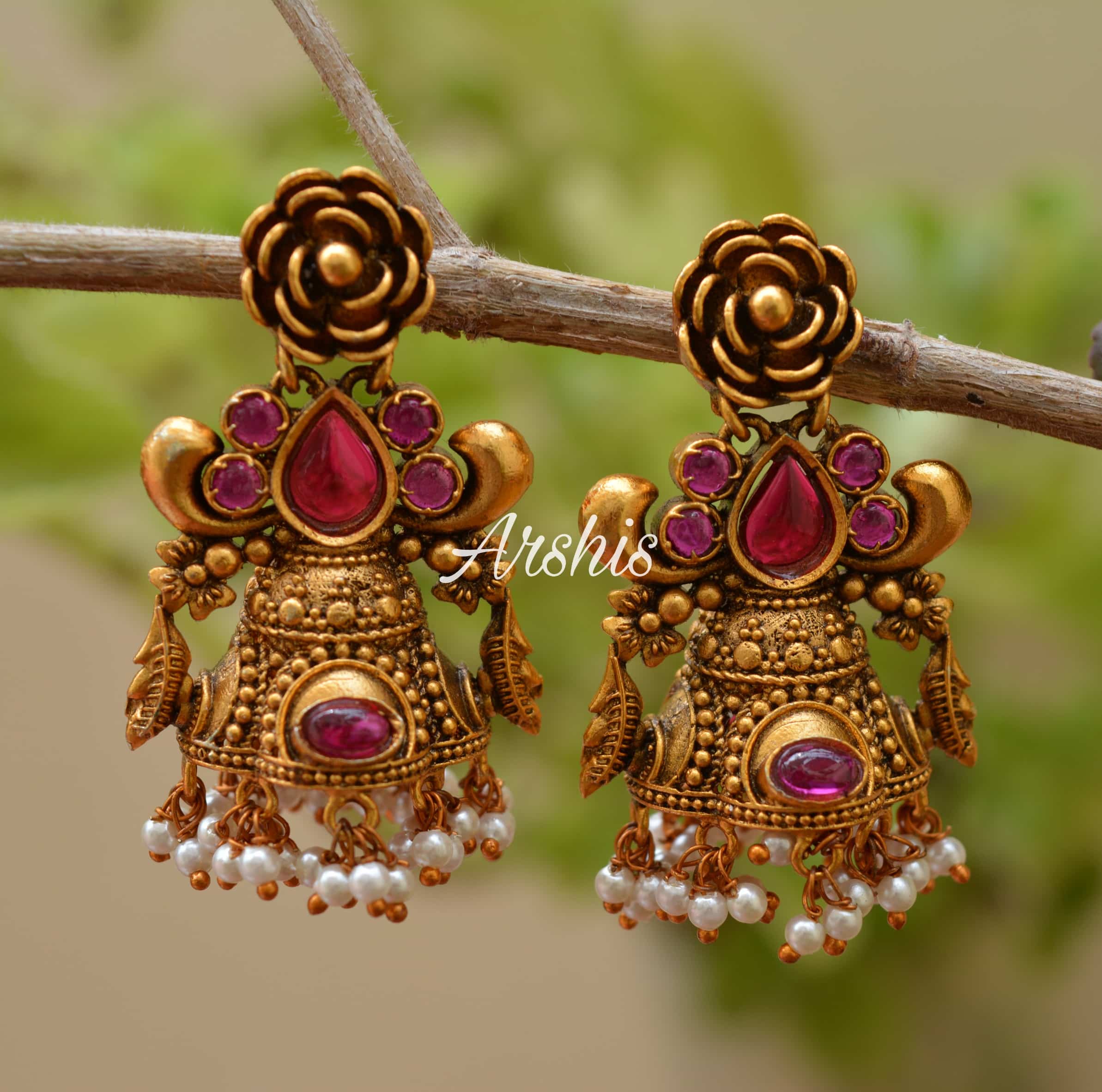 Beautiful Flower Design Earrings - South India Jewels