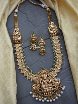 Lakshmi pendant Long Haram With Jhumkas